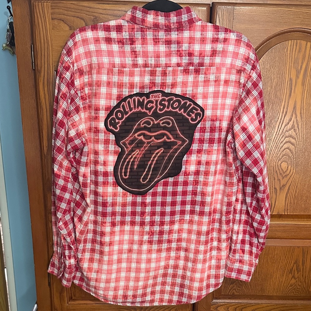 The Rolling Stones Red bleached upcycled bleached flannel tee